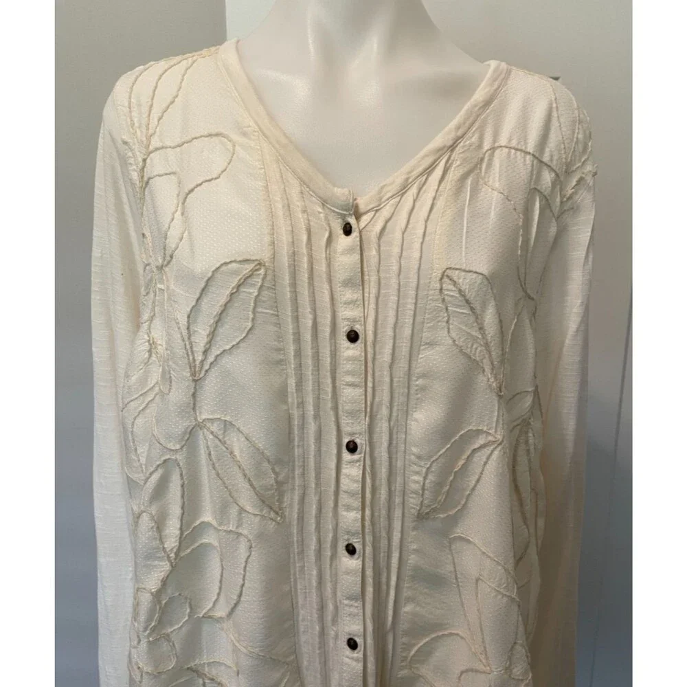 LUCKY BRAND Womens TOP Long Sleeve IVORY Mixed Media Size 1X